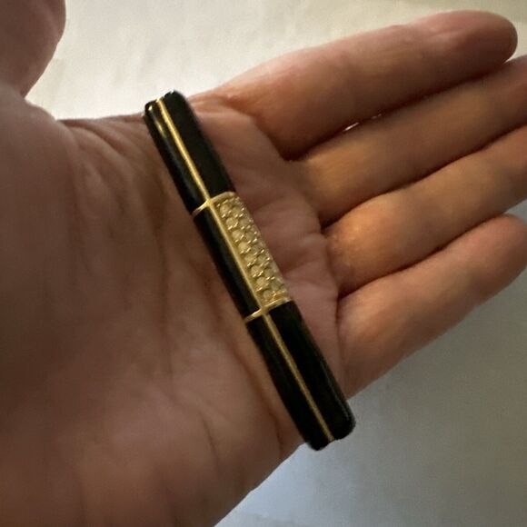 Swarovski Brooch Pin Vintage Black Enamel And Crystal Bar Style Swan Signed - Picture 8 of 13